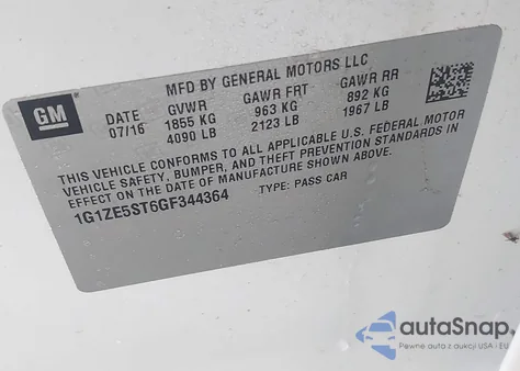 2016 Chevrolet Malibu 1Lt from USA, damaged, VIN 1G1ZE5ST6GF344364